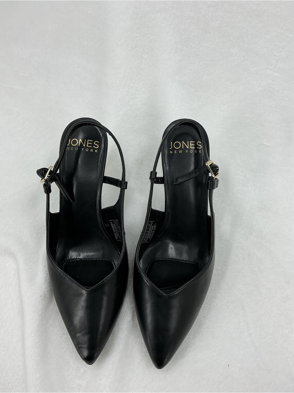 Jones New York Black Pointed Slingback Heels with Gold Buckles B27